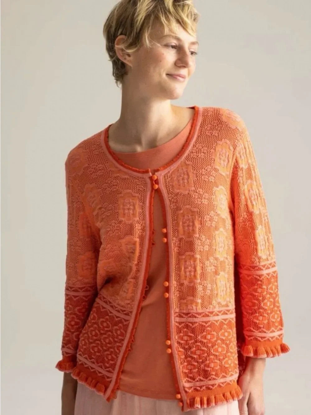 Gudrun Sjoden Coral Naima Crochet Button-Front Cardigan L Organic Cotton Artsy